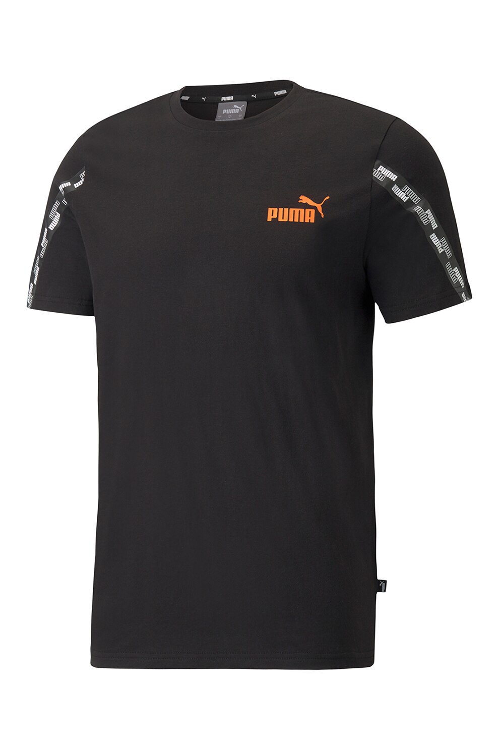 Puma, Tricou cu decolteu la baza gatului si logo Power, Negru/Oranj