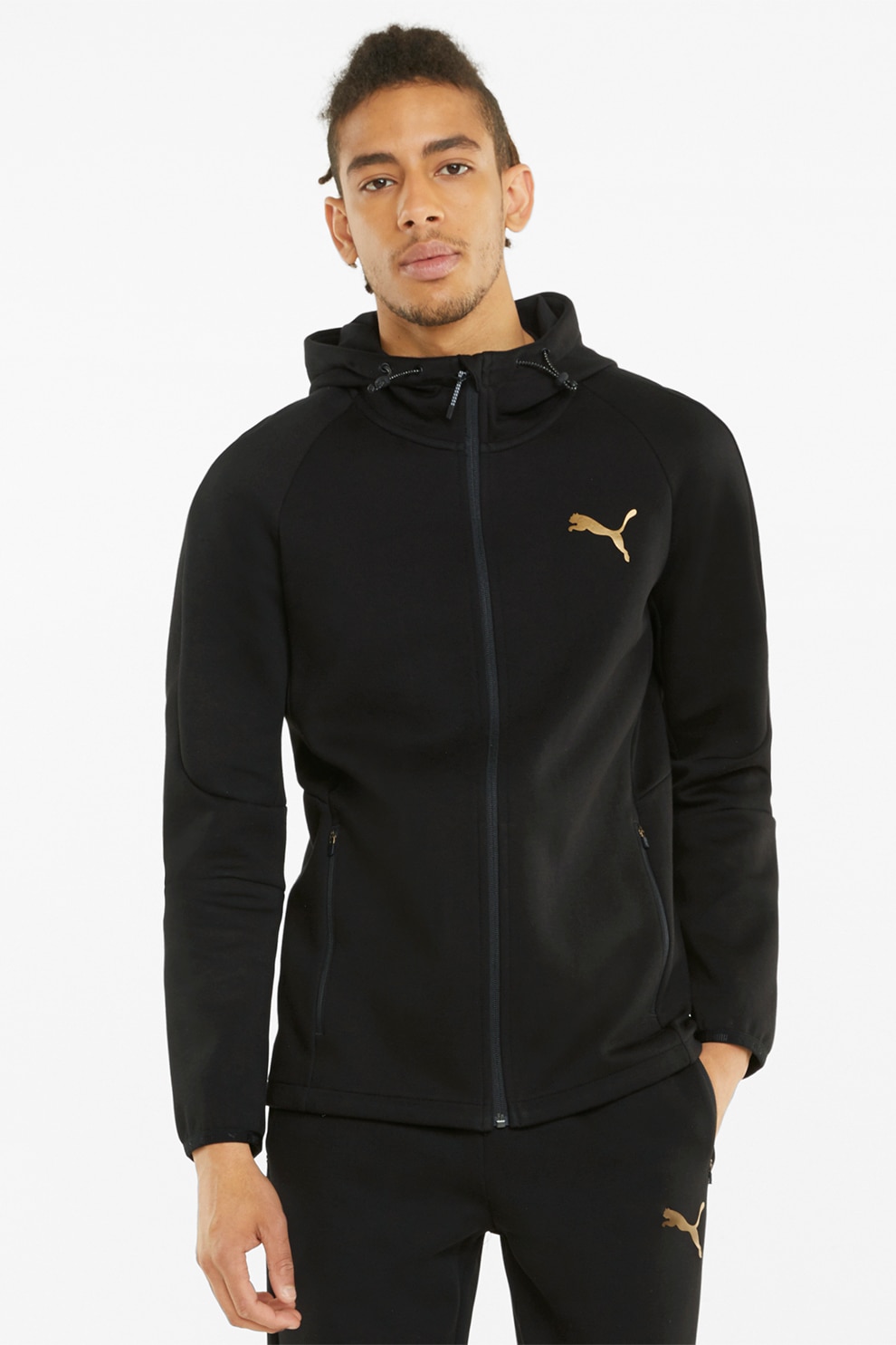 Puma, Hanorac cu fermoar si maneci raglan EvoStripe dryCELL, Negru/Auriu