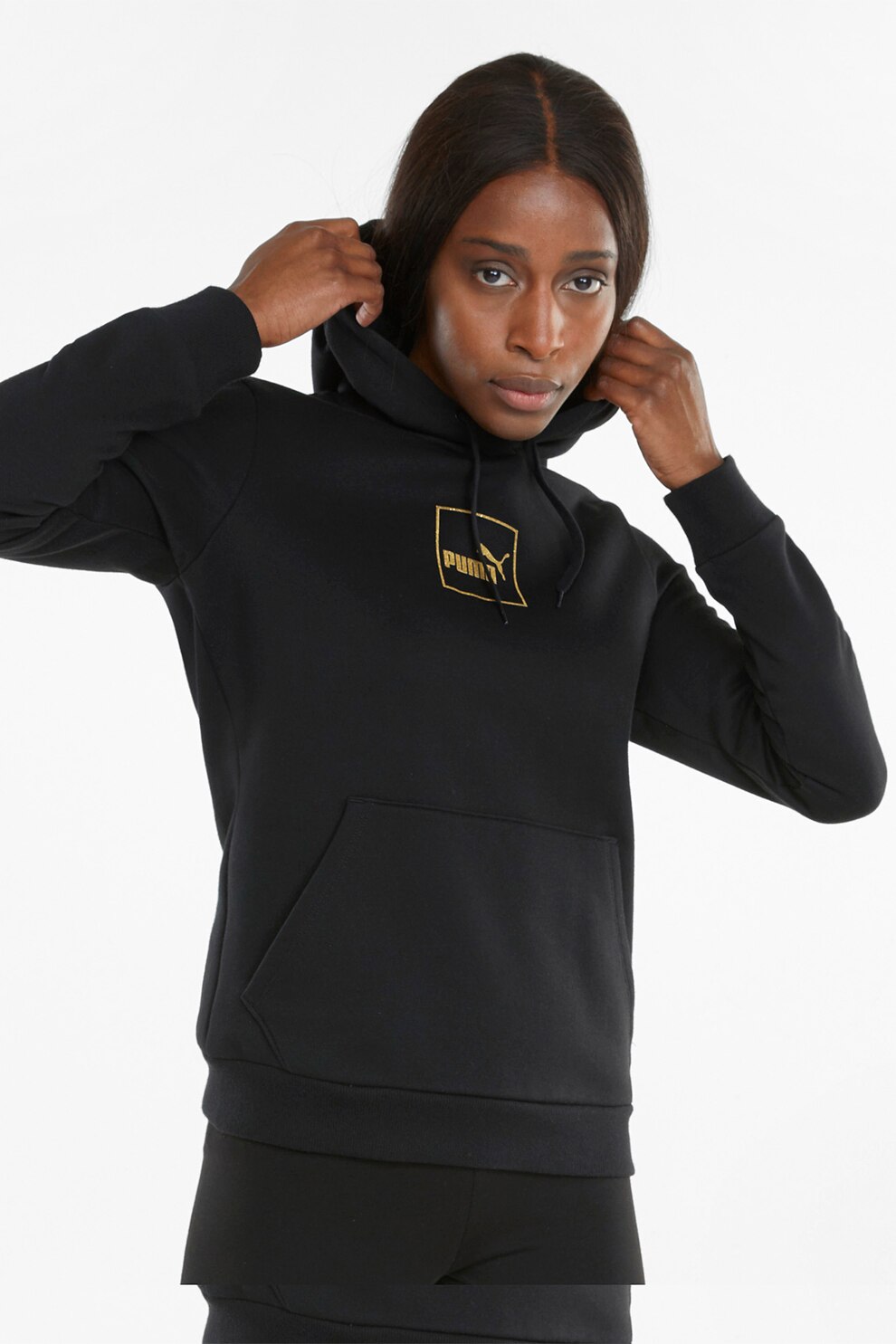 Puma, Hanorac cu buzunare kangaroo Holiday, Negru/Auriu