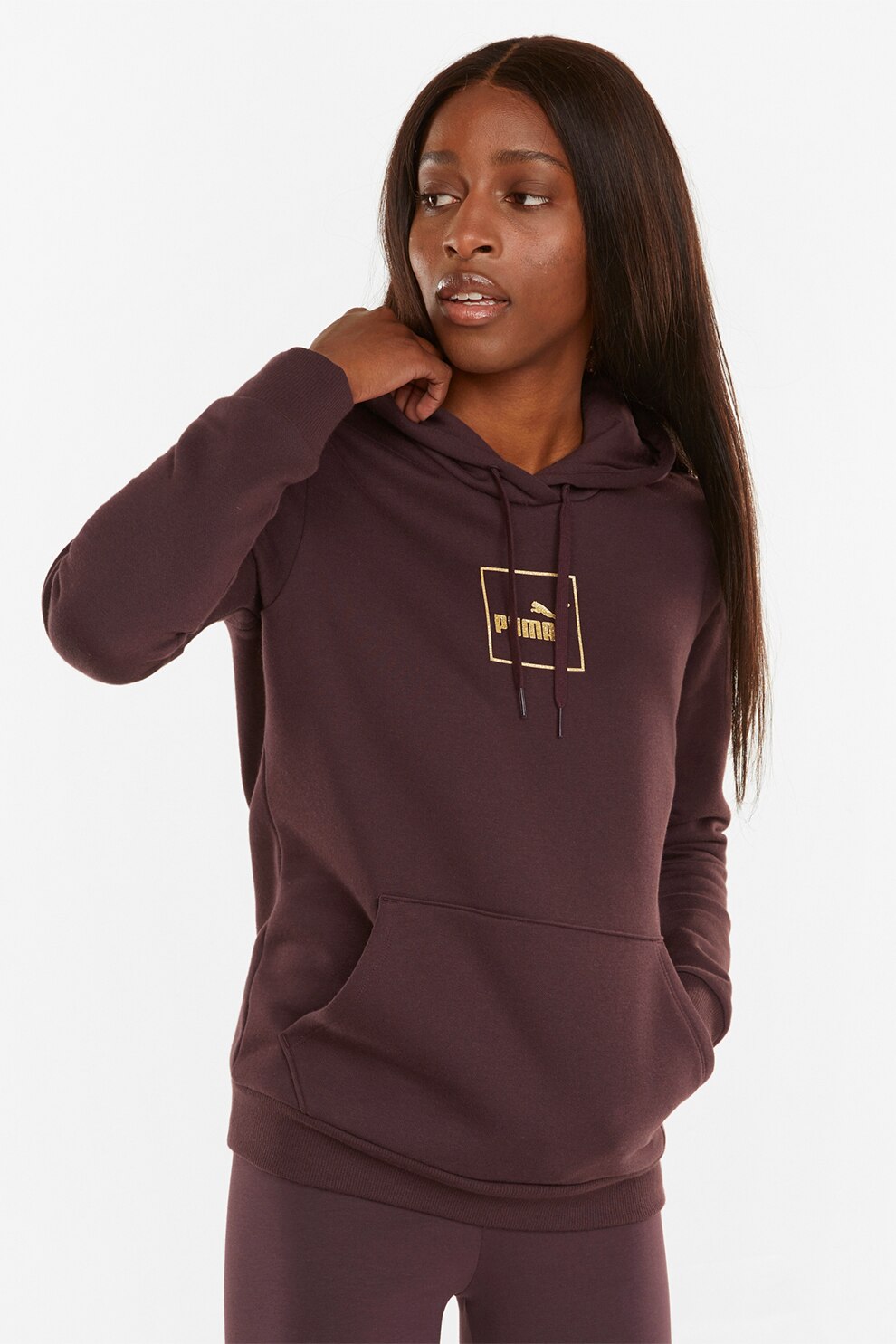 Puma, Hanorac cu buzunare kangaroo Holiday, Rosu Bordeaux/Auriu