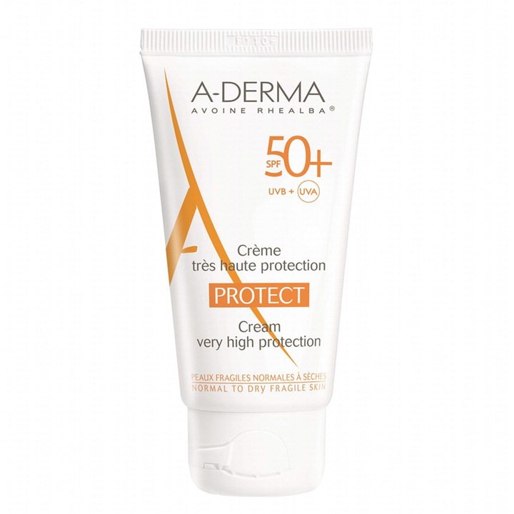 Crema cu protectie solara A-Derma Protect SPF 50+ pentru ten normal si uscat, 40 ml