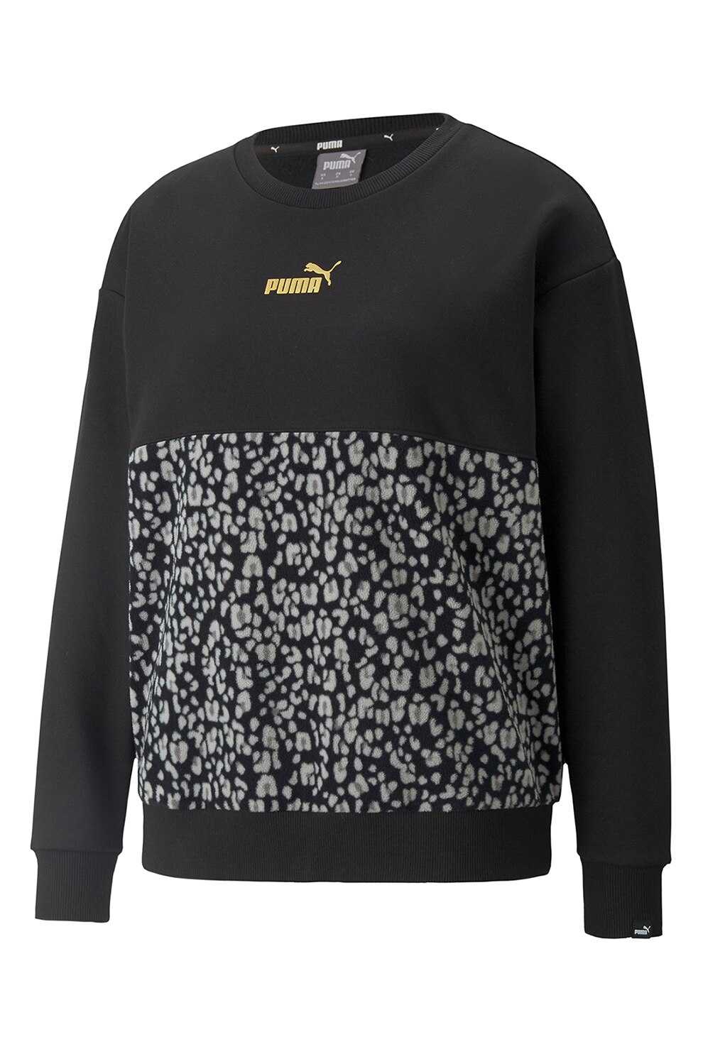 Puma, Bluza sport cu imprimeu Winterized, negru, gri deschis, auriu, XS