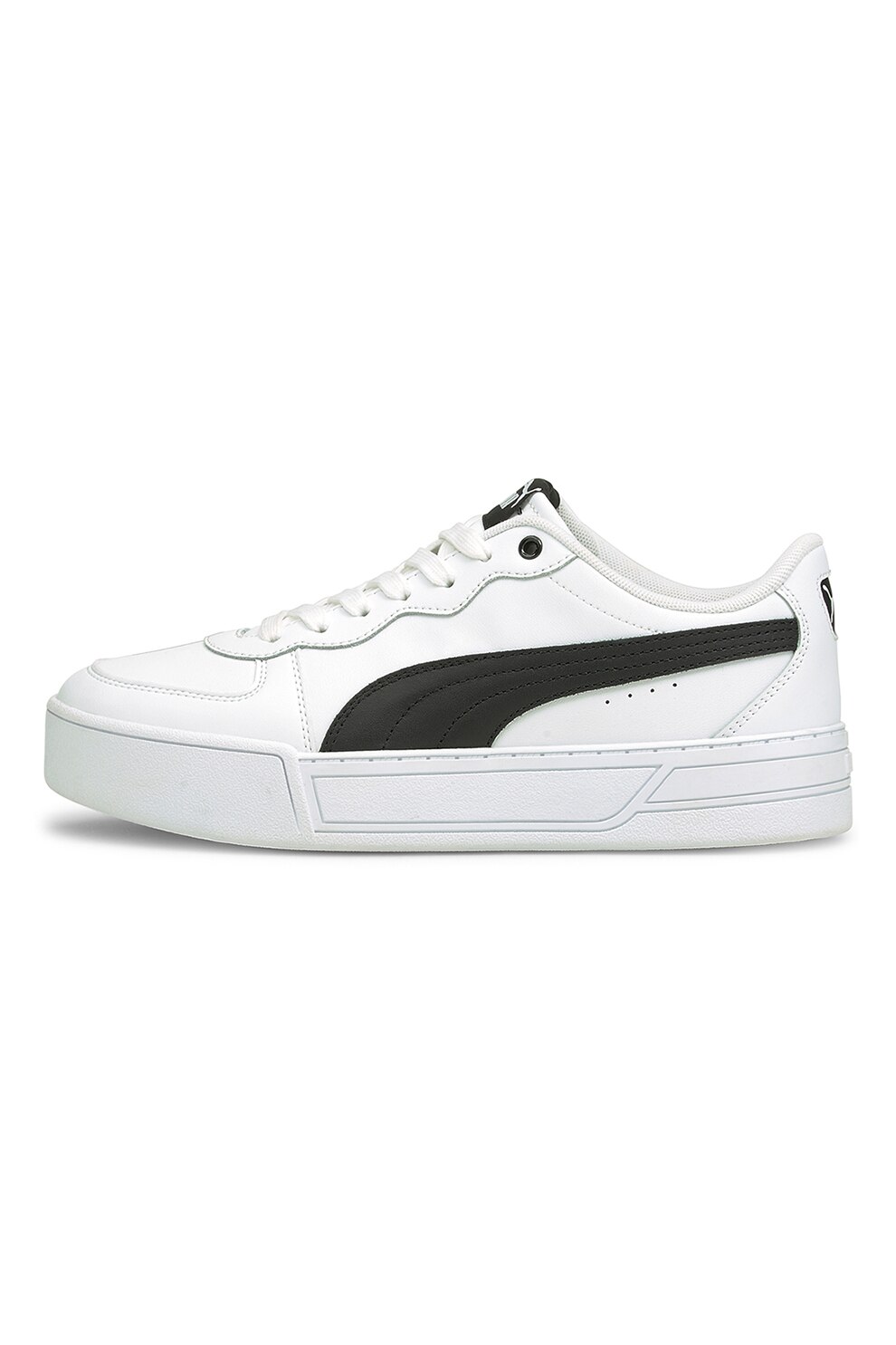Puma, Pantofi sport de piele si piele ecologica Skye, Alb optic/Negru