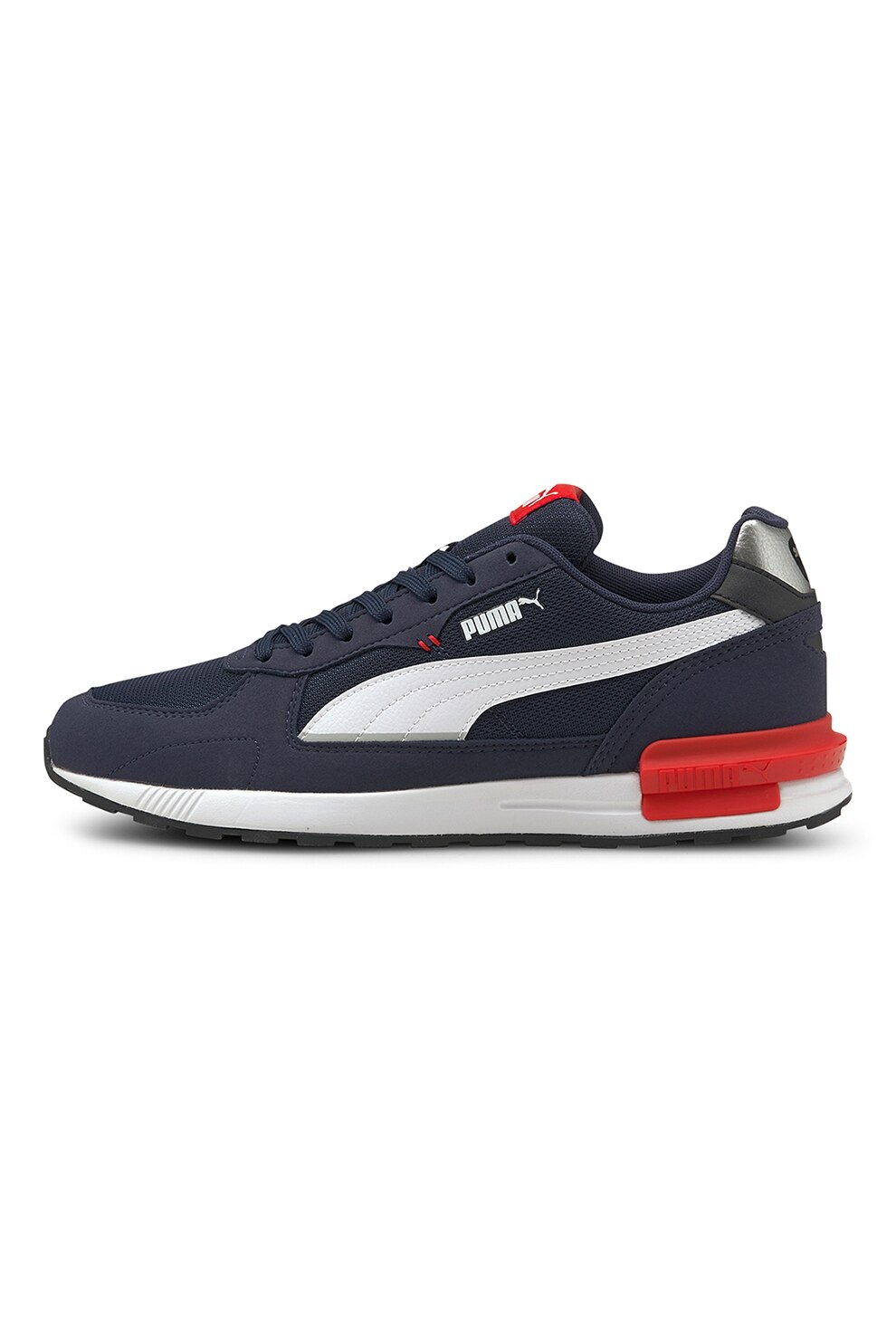 Puma, Pantofi sport cu imprimeu logo Graviton, Bleumarin/Alb/Rosu