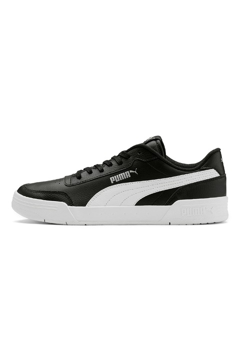 Puma, Pantofi sport unisex de piele, cu insertii de piele ecologica Caracal, Alb/Negru