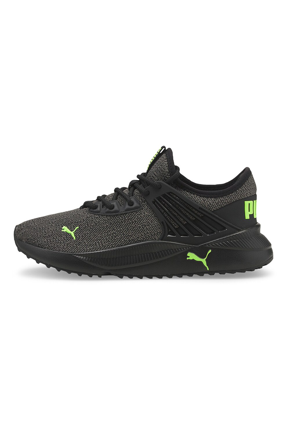 Puma, Pantofi sport low-top de plasa cu aspect tricotat Pacer Future, Negru stins/Verde electric