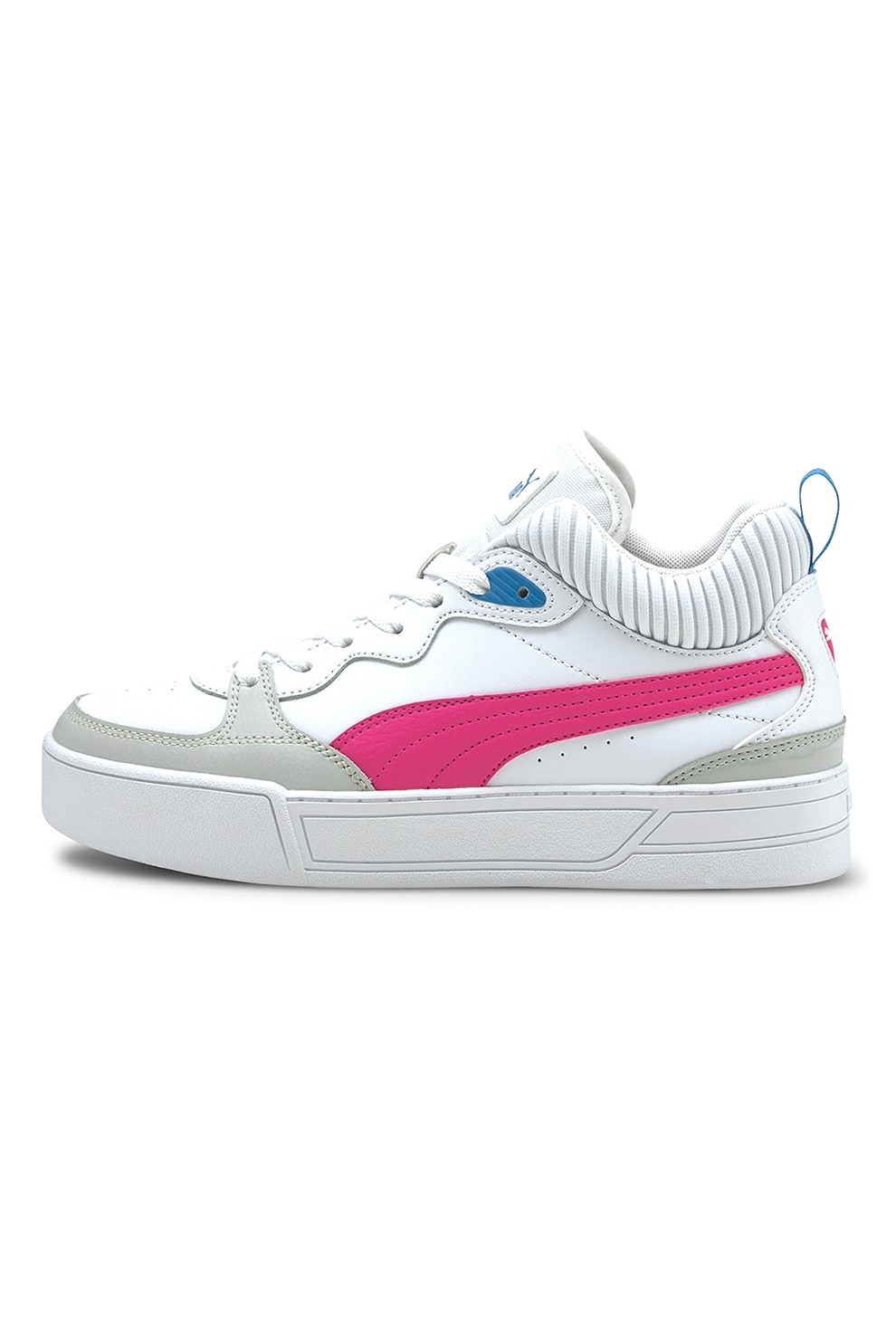 Puma, Pantofi sport cu garnituri de piele Skye Demi, alb, fucsia, gri deschis