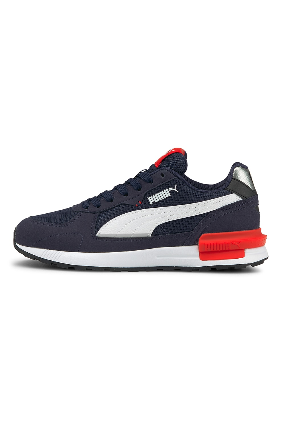 Puma, Pantofi sport cu insertii din material textil Graviton, Bleumarin/Alb/Rosu