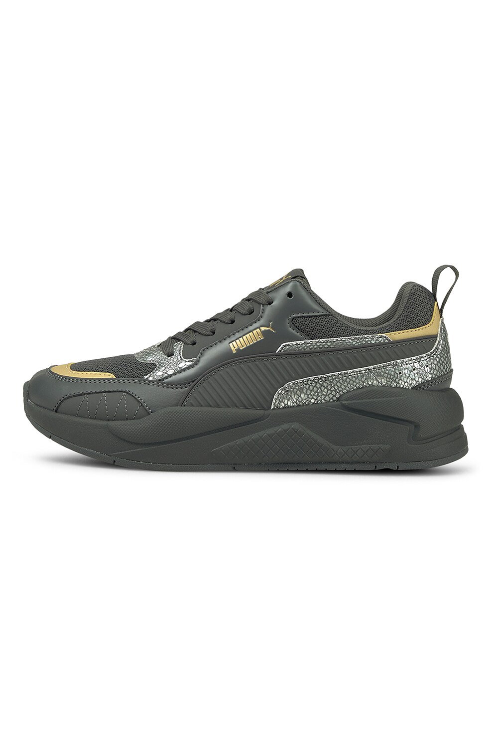 Puma, Pantofi sport de piele ecologica si material textil X-Ray², negru stins, argintiu, auriu