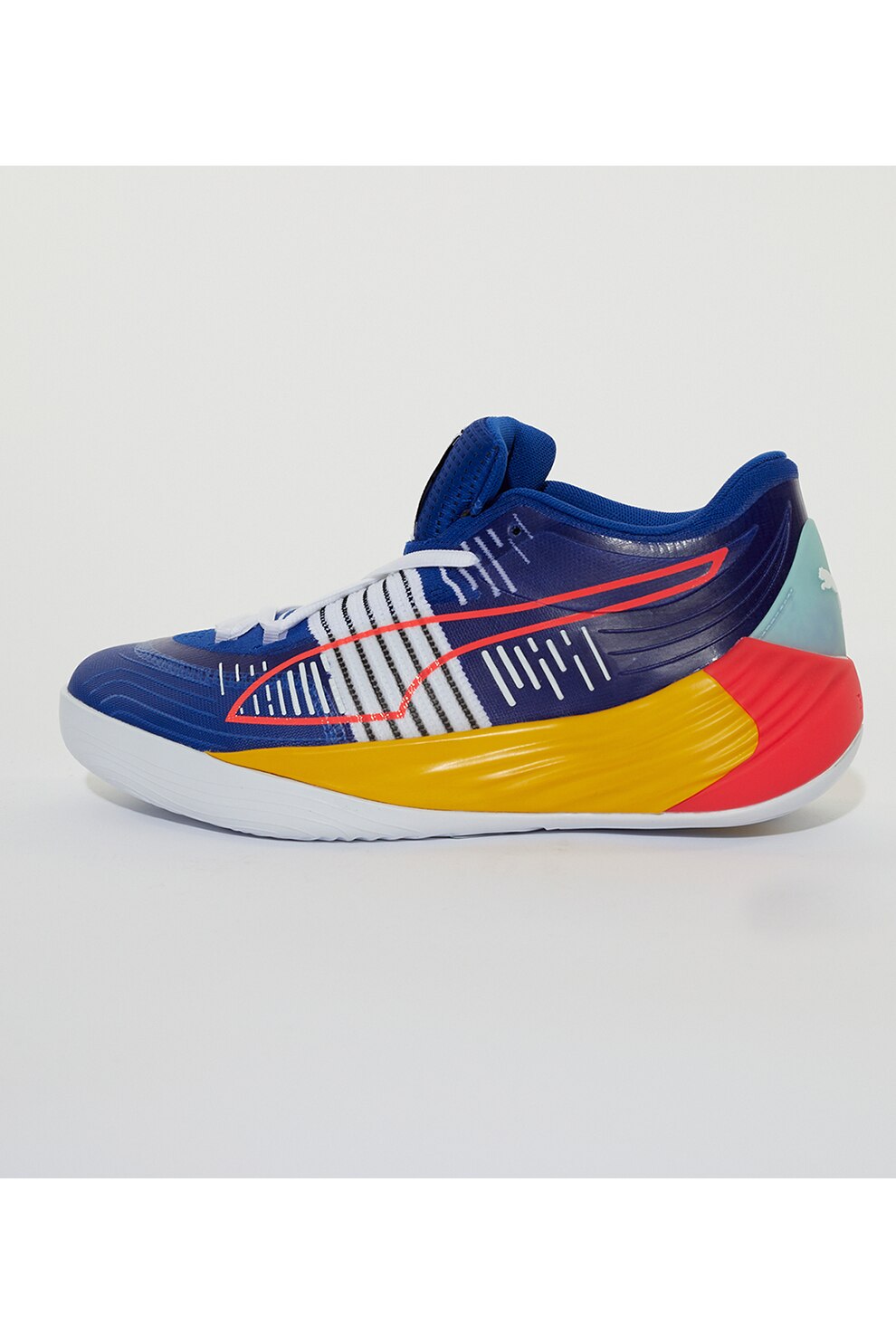 Puma, Pantofi pentru baschet Fusion Nitro, Albastru inchis/Alb/Oranj