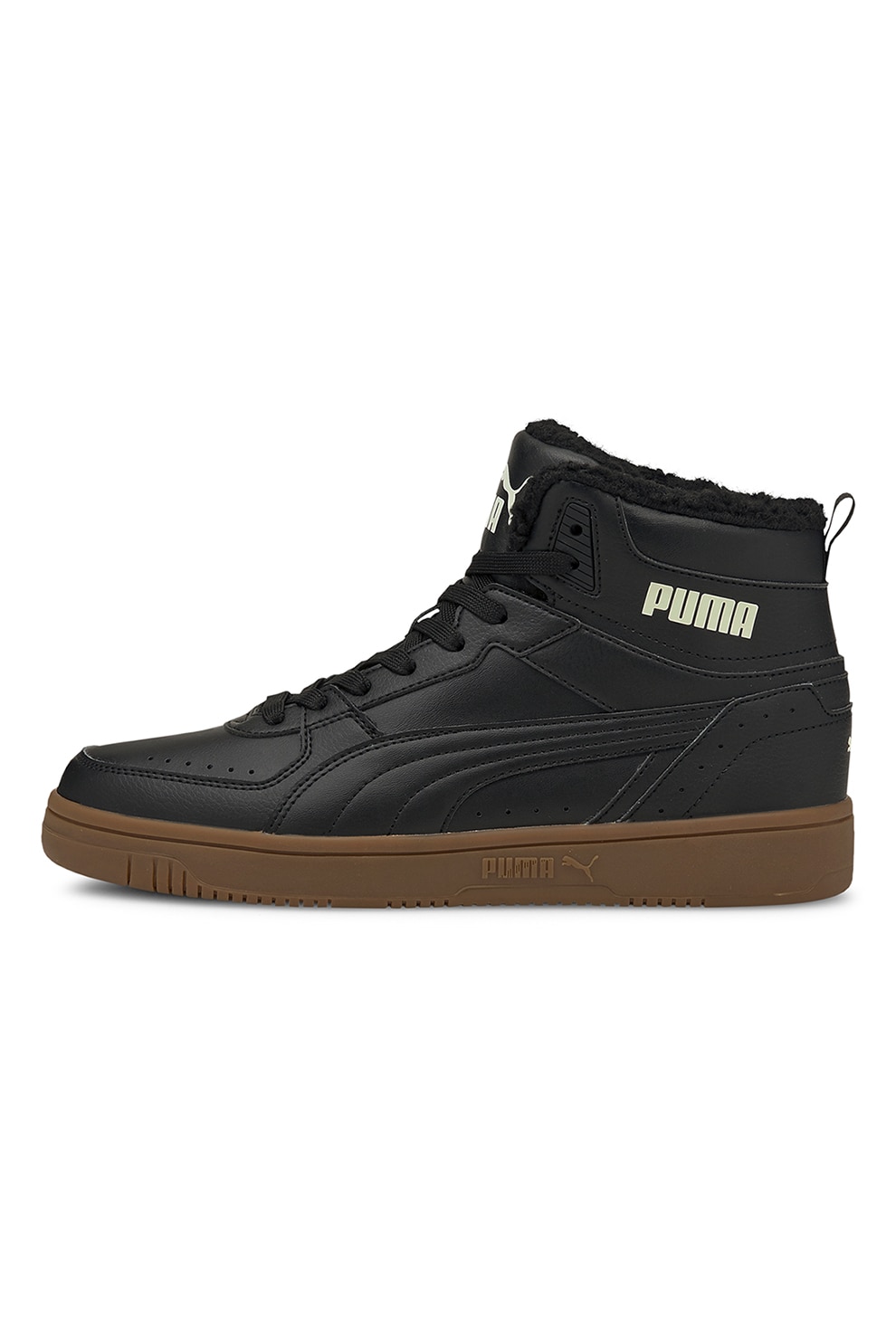 Puma, Pantofi sport mid-high unisex de piele ecologica Rebound JOY, Negru/Galben pal