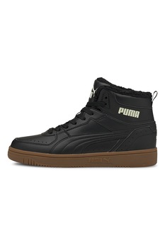 Puma, Pantofi sport mid-high unisex de piele ecologica Rebound JOY, Negru/Galben pal Puma, Pantofi sport mid-high unisex de piele ecologica Rebound JOY, Negru/Galben pal