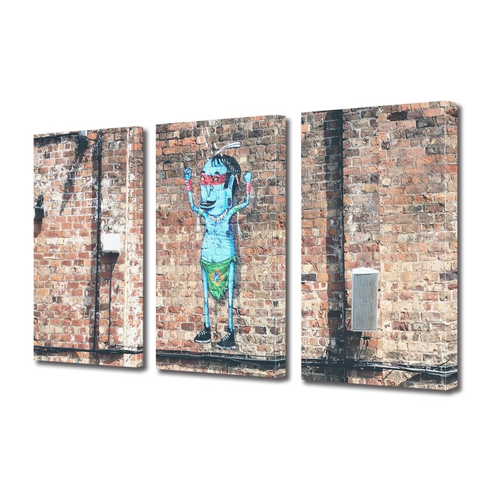 Set Tablouri Multicanvas 3 piese, Art Star, Grafitti cu dansul ploii, Urban, Panza pe cadru de lemn, Decoratiuni Moderne pentru Casa, 3 x 20 x 30 cm