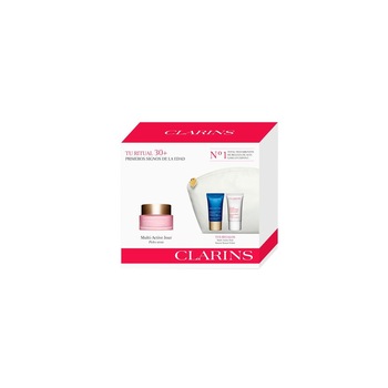 Set Clarins, Crema de zi pentru piele uscata 50 ml + Balsam Beaute Eclair 15 ml + Crema de noapte 15 ml + Geanta Set Clarins, Crema de zi pentru piele uscata 50 ml + Balsam Beaute Eclair 15 ml + Crema de noapte 15 ml + Geanta