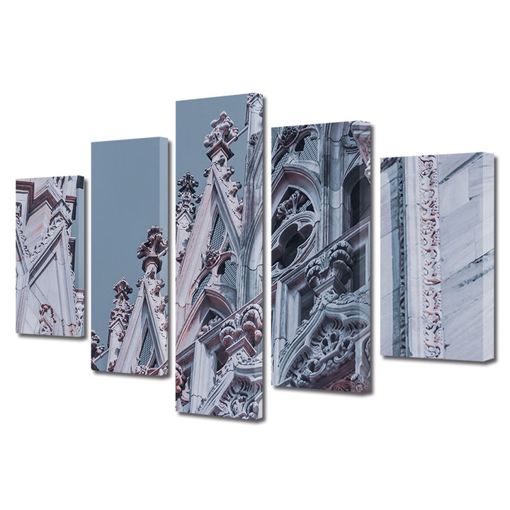 Set Tablouri Multicanvas 5 piese, Art Star, Cladiri in culori pale, Urban, Panza pe cadru de lemn, Decoratiuni Moderne pentru Casa, 60 x 100 cm