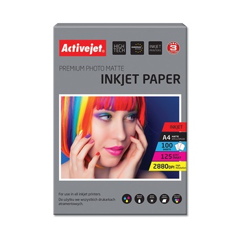 Hartie foto, ProCart, A4 Premium Mat 125 Gr Activejet, Inkjet, 100 coli, 2880 Dpi Hartie foto, ProCart, A4 Premium Mat 125 Gr Activejet, Inkjet, 100 coli, 2880 Dpi