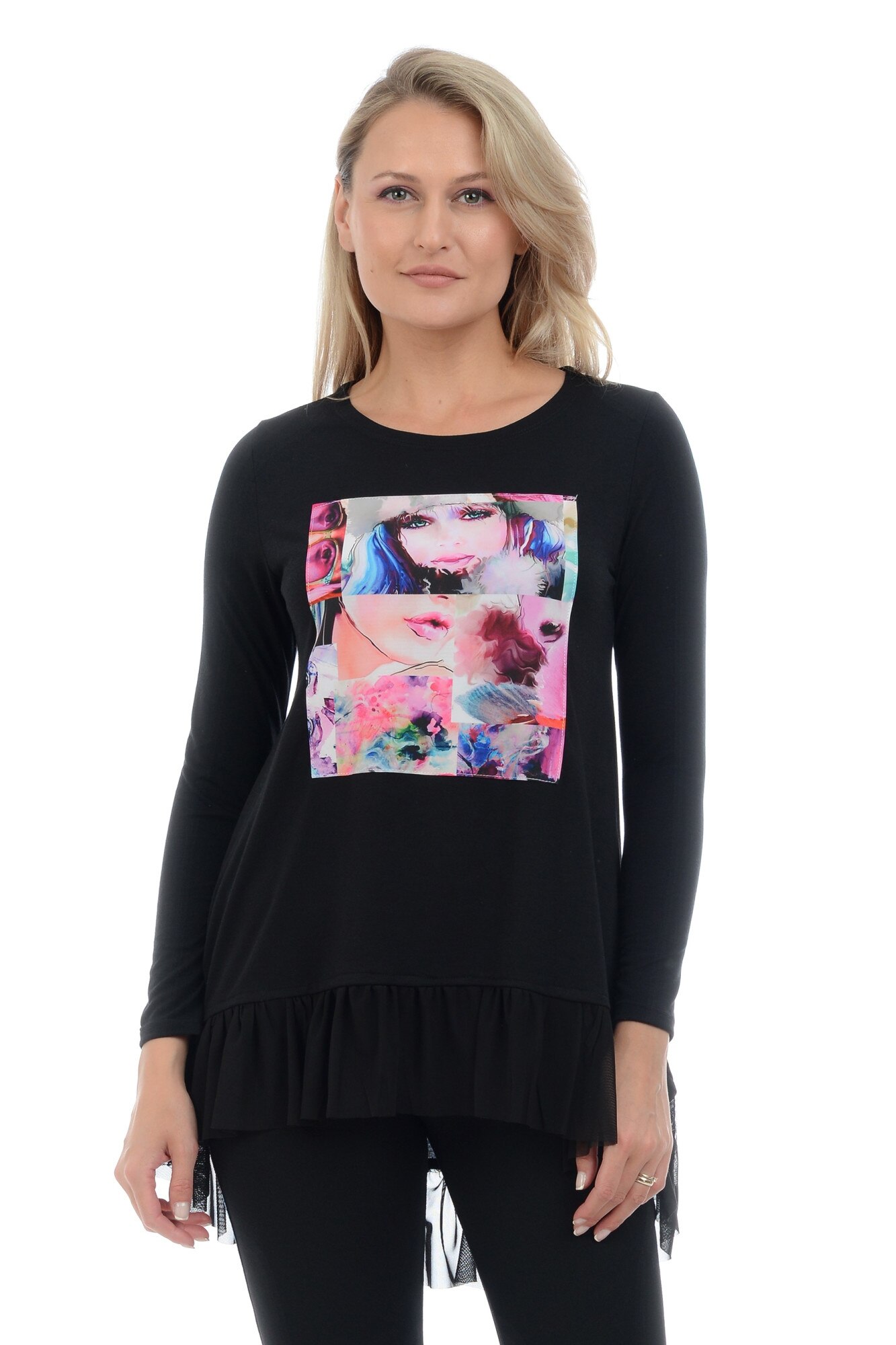 Bluza cu tablou abstract, bumbac, Dress To Impress