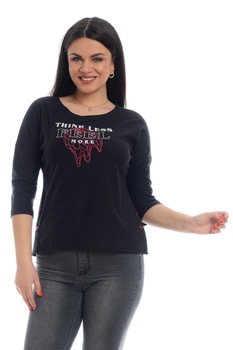 Bluza din bumbac cu broderie, Dress To Impress, Negru Bluza din bumbac cu broderie, Dress To Impress, Negru