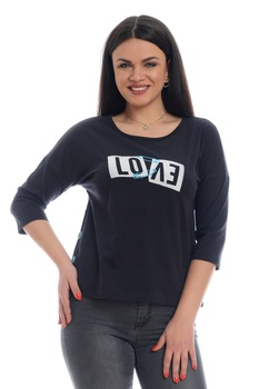 Bluza din bumbac cu broderie, Dress To Impress, Alb/Negru/Bleu Bluza din bumbac cu broderie, Dress To Impress, Alb/Negru/Bleu