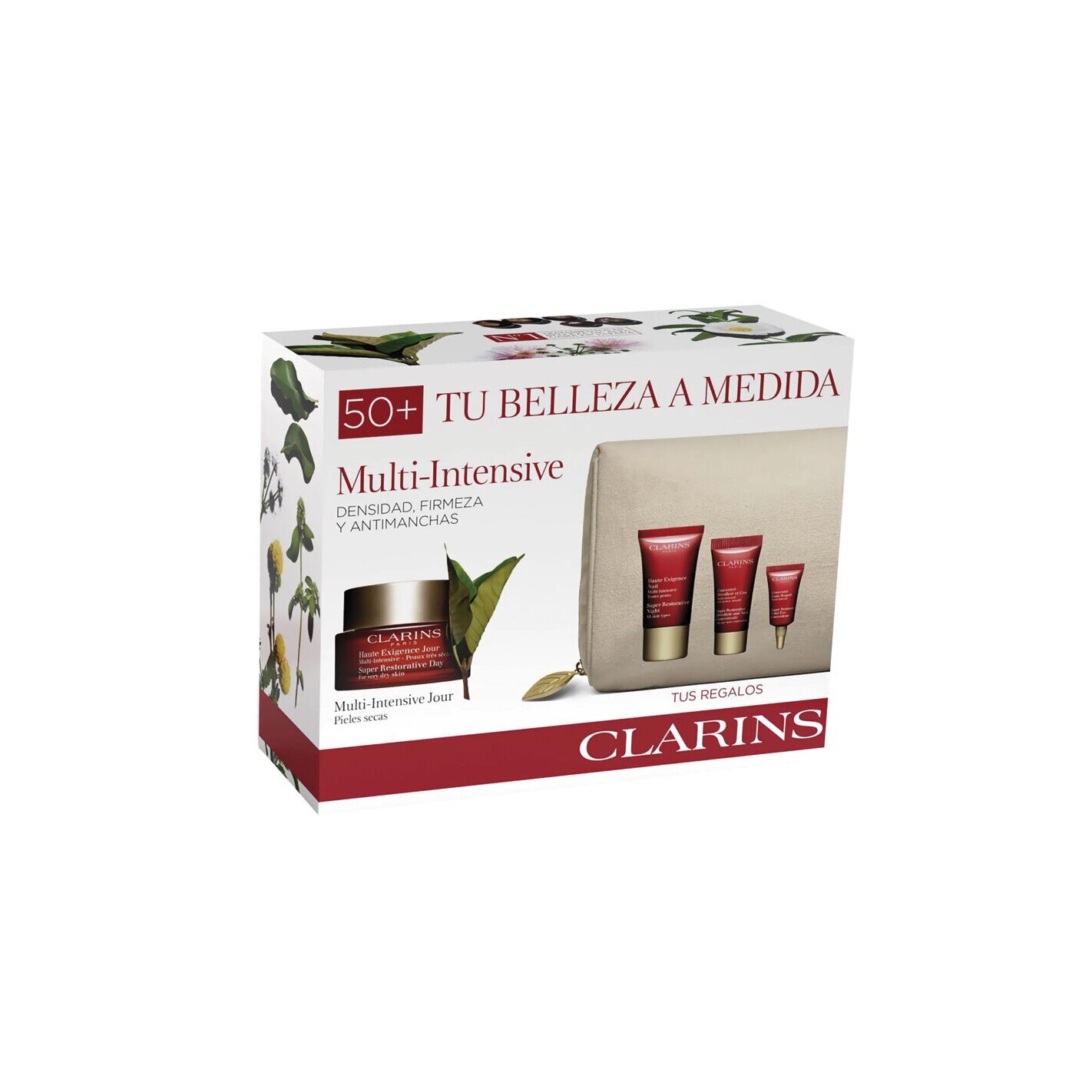 Set Clarins, Crema de zi pentru piele uscata 50 ml + Crema de noapte 15 ml + Spuma de curatare 50 ml + Geanta