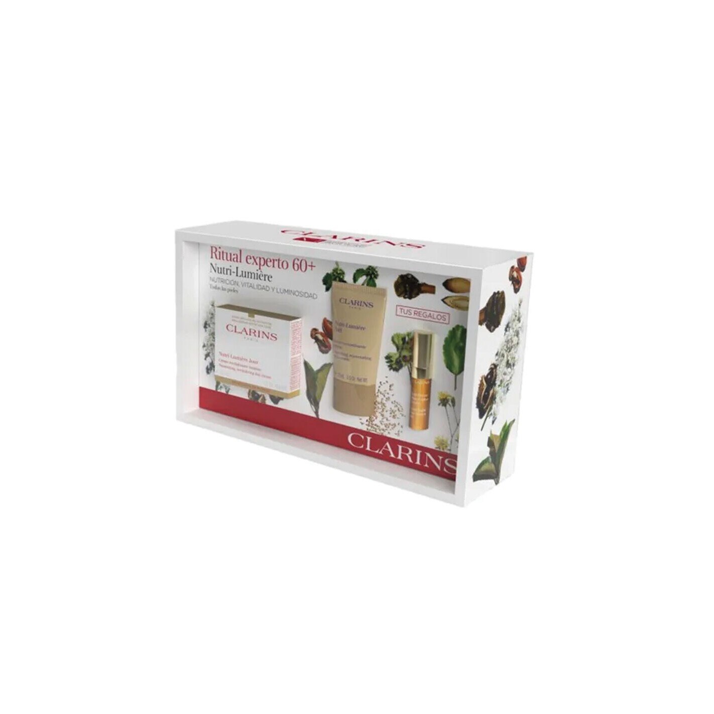 Set Clarins, Crema de zi Nutri Lumiere 50 ml + Crema de noapte Nutri Lumiere 15 ml + Spuma de curatare 50 ml + Geanta