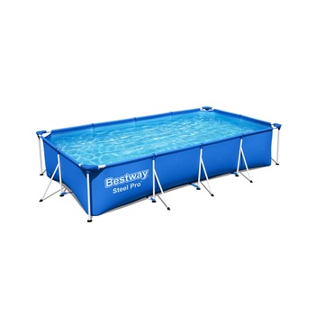Piscina cu cadru metalic cu pompa de filtrare, dimensiuni 399 x 211 x 81 cm, 5700 litri, dreptunghiulara, culoare albastru Piscina cu cadru metalic cu pompa de filtrare, dimensiuni 399 x 211 x 81 cm, 5700 litri, dreptunghiulara, culoare albastru