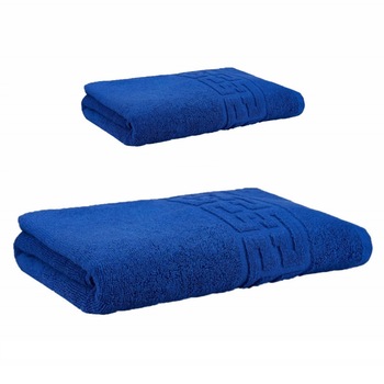 Set 2 Prosoape pentru fata si baie, Plush, model grecesc, bumbac 100%, 500 g/m2, albastru Set 2 Prosoape pentru fata si baie, Plush, model grecesc, bumbac 100%, 500 g/m2, albastru