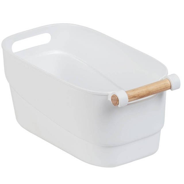 Recipient din plastic cu maner din lemn, alb, 18x15,5x33,5 cm, Wenko
