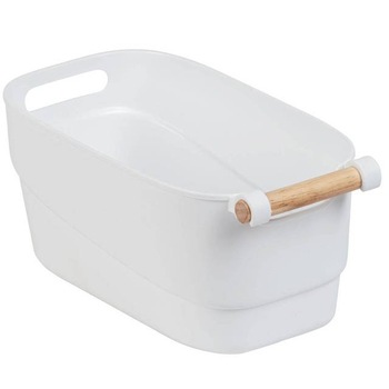 Recipient din plastic cu maner din lemn, alb, 18x15,5x33,5 cm, Wenko Recipient din plastic cu maner din lemn, alb, 18x15,5x33,5 cm, Wenko
