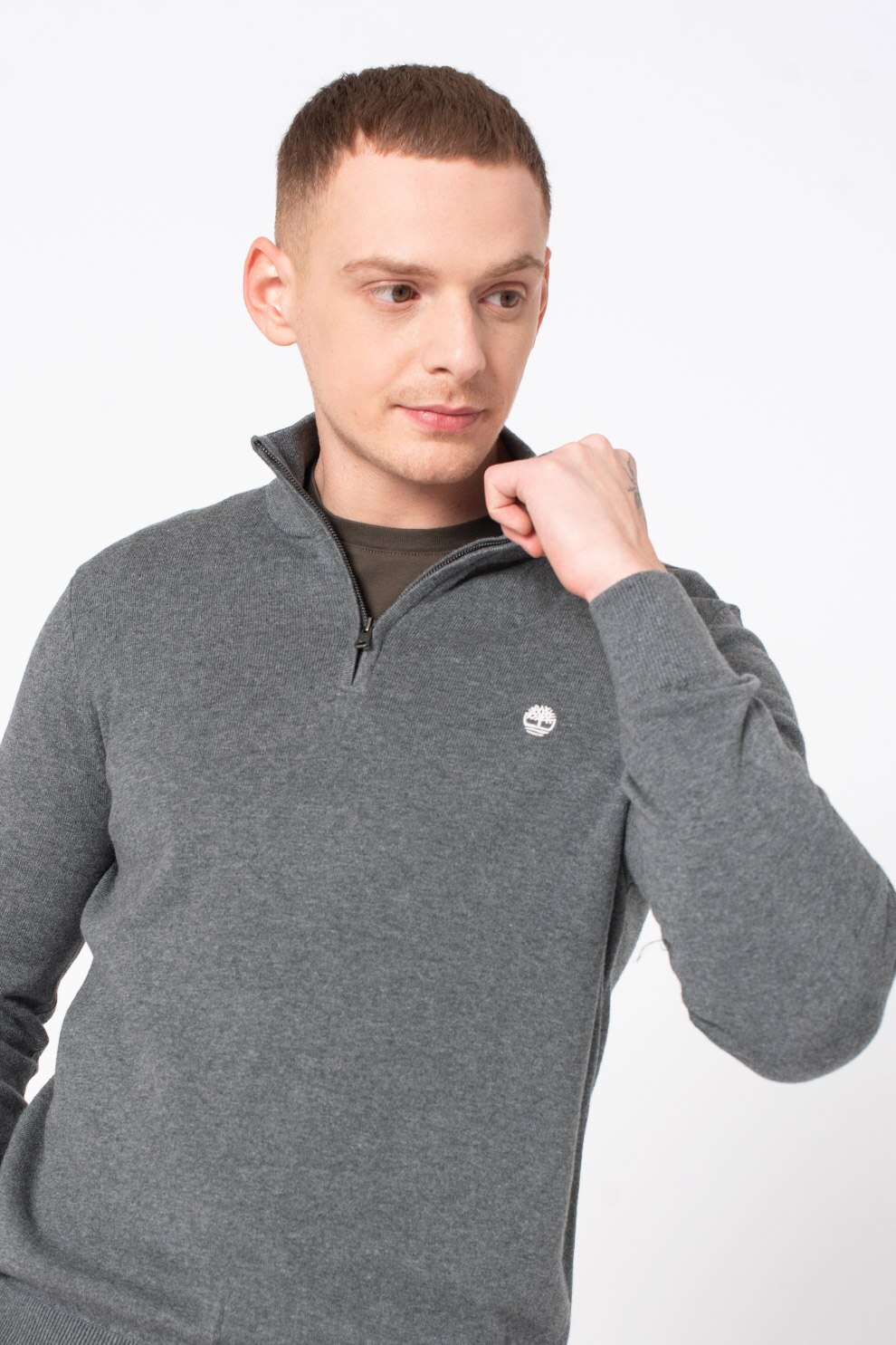 Timberland, Pulover cu fermoar scurt, Gri