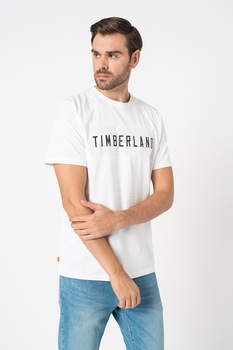 Timberland, Tricou cu imprimeu logo, Alb optic/Negru/Oranj Timberland, Tricou cu imprimeu logo, Alb optic/Negru/Oranj
