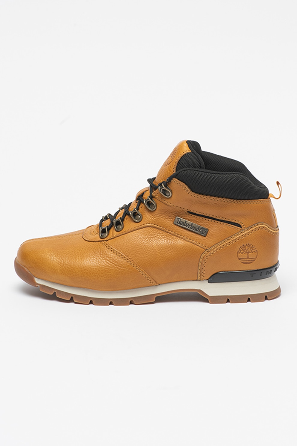 Timberland, Bocanci de piele cu logo, Maro caramel