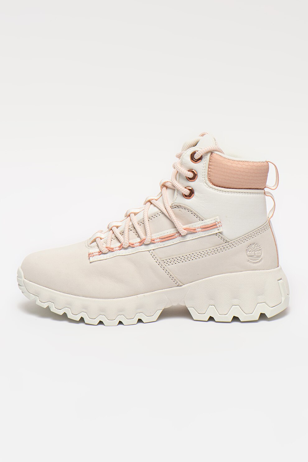 Timberland, Ghete de piele nabuc cu insertii din material textil Edge, Alb/Roz pastel, 38