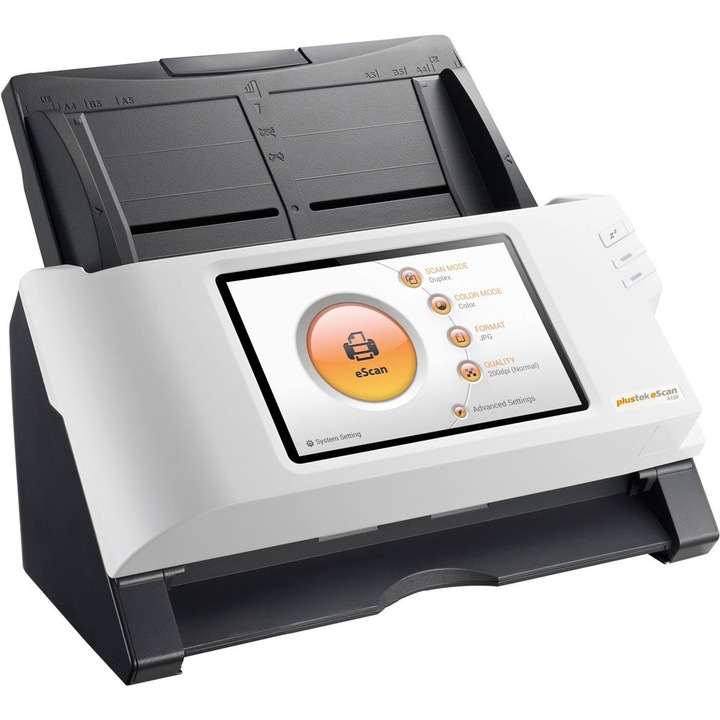 Scanner Plustek, Escan A 350 Sharepoint, USB, 30 ppm / 60 ipm, Negru/Alb