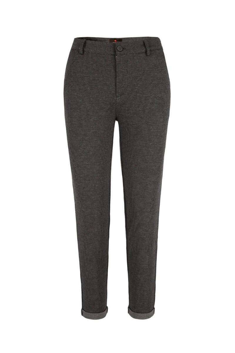 Pantaloni conici din poliester, Volcano R-Emily, Imprimeu carouri, Gri inchis, Gri inchis