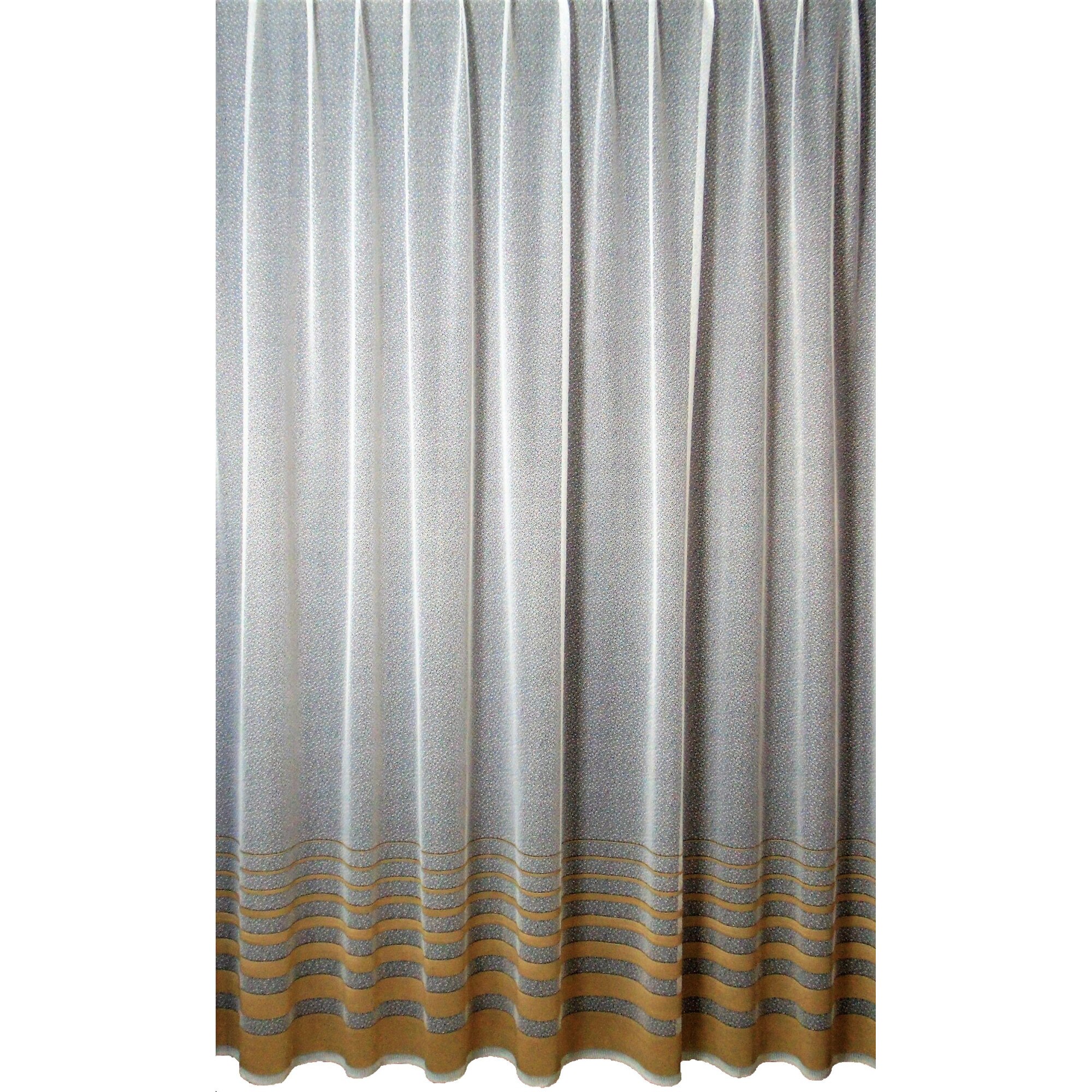 Perdea Trei Stejari, model 5112K, uni, 700 x 180 cm, alb cu dungi maro