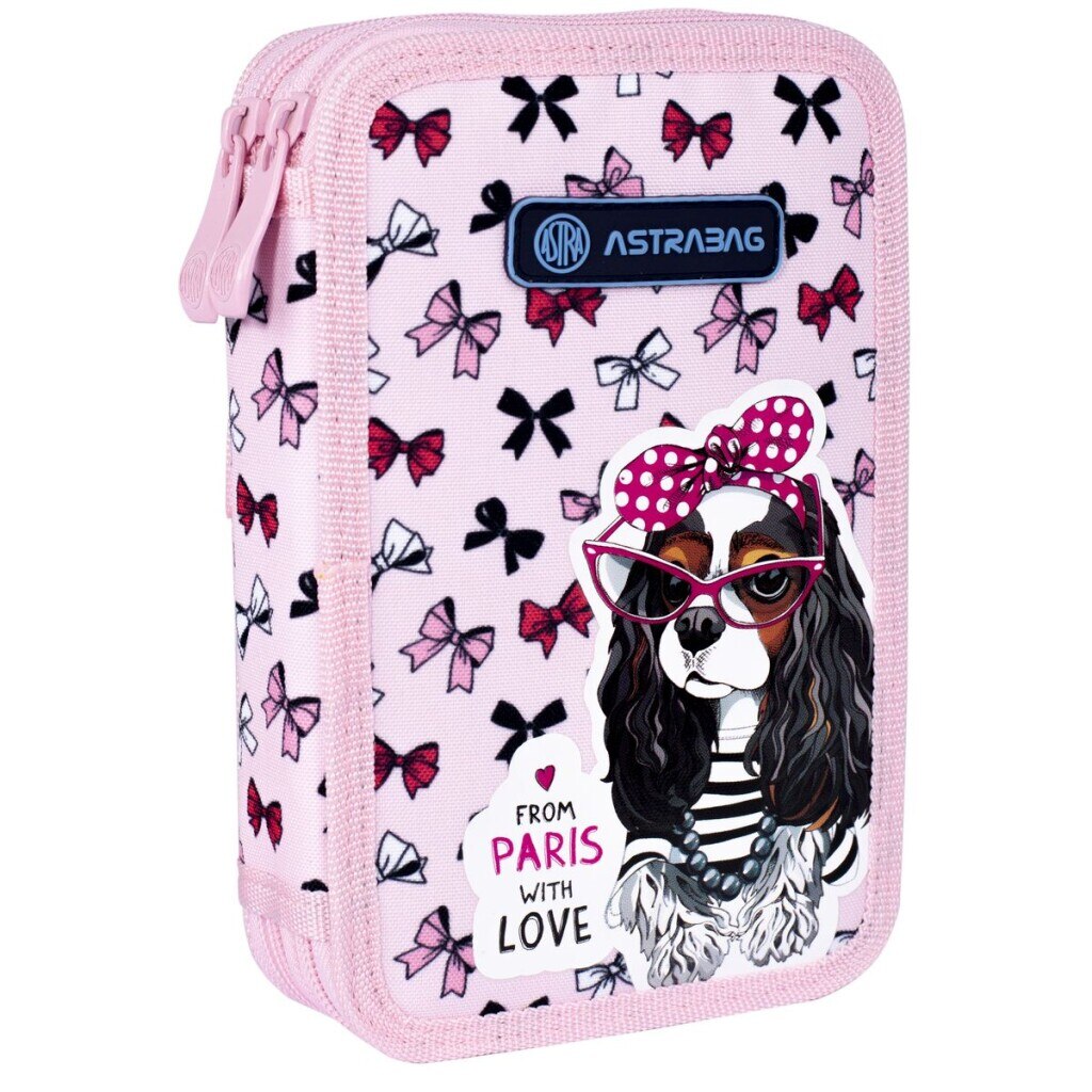 Penar cu doua compartimente Cute Puppy, Astra, Roz, 20.5x13x4.5 cm