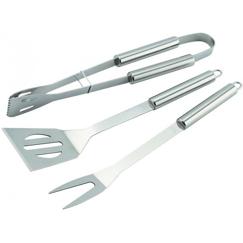 Set ustensile pentru barbeque/gratar, otel inoxidabil, gri, 3 piese