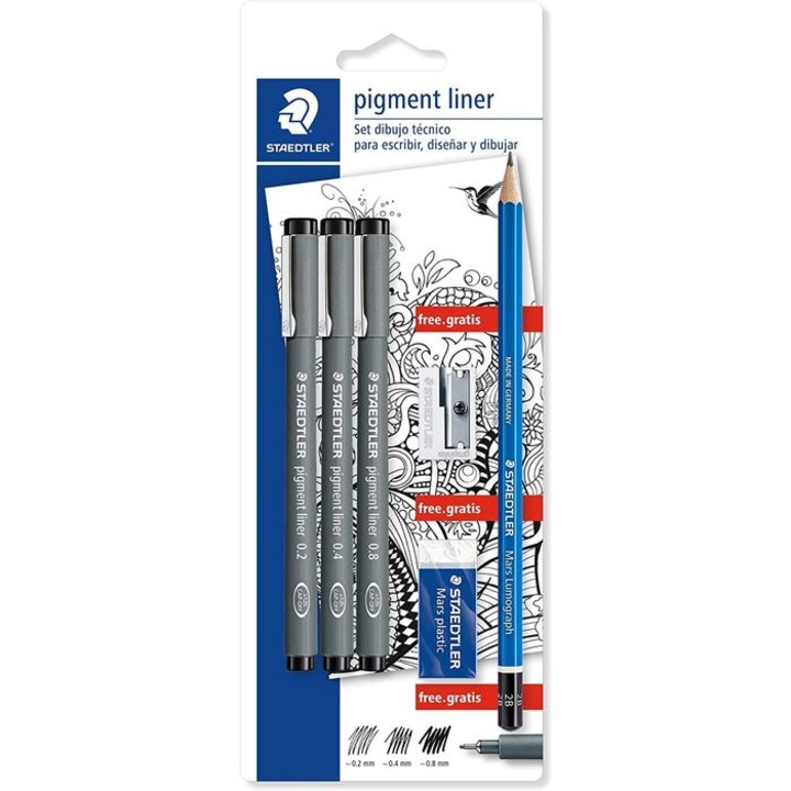 Комплект тънкописци Staedtler, Pigment Liner, 6 части