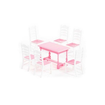 Masa cu scaune pentru papusi, Roz/Alb, 7 piese/set, Polesie Masa cu scaune pentru papusi, Roz/Alb, 7 piese/set, Polesie