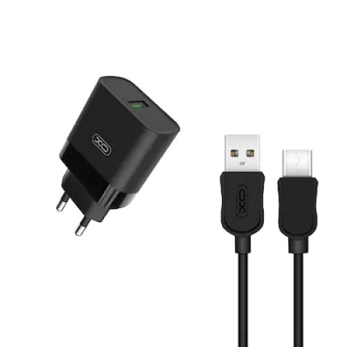Incarcator retea XO-L63 si cablu microusb QC3.0, 1x usb, 3A, negru