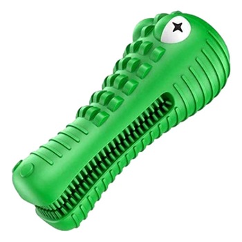 Jucarie de Ros cu Sunet pentru Caini, FizioTab® Crocodil Dog Dental Chew Toy, Cauciuc Natural Foarte Rezistent, Verde, Cadou Periuta de Curatat