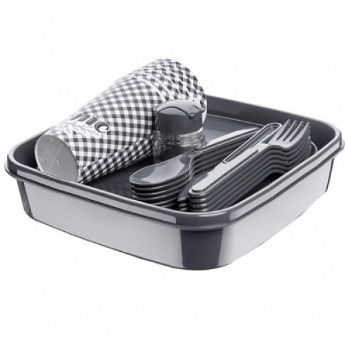 Set serviciu din plastic , pentru picnic/camping Titiz,32 piese,culoare gri