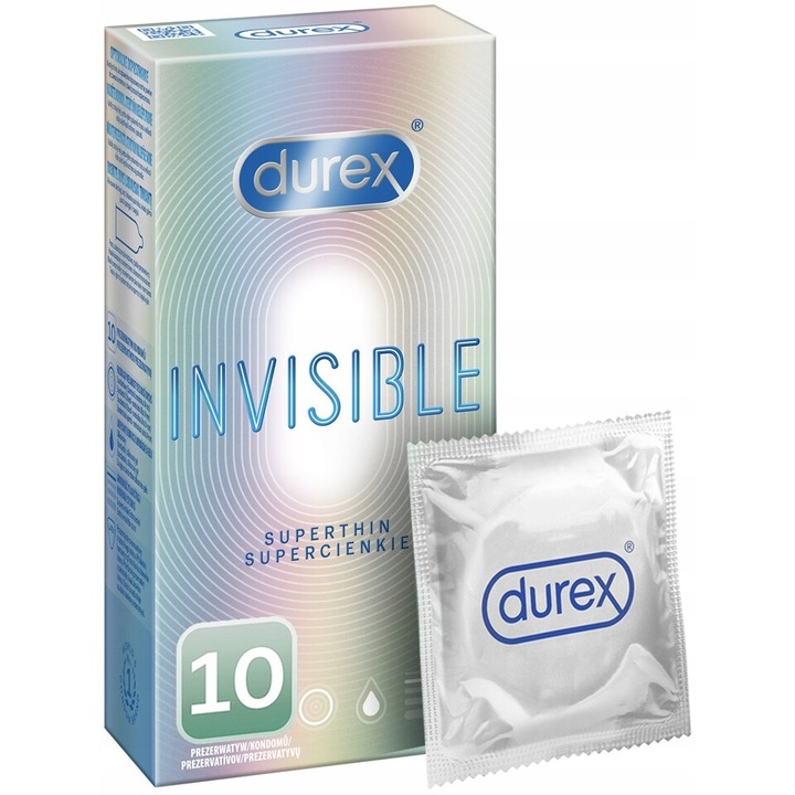 Prezervative Durex Invisible Extra Thin, lubrifiate, 10 buc