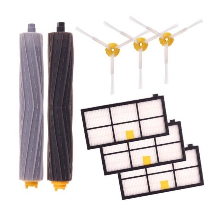 Kit 8 accesorii iRobot Roomba pentru seria 800 900, Filtru 3 buc, Perie tambur, Perie pentru par, Perie laterala 3 buc