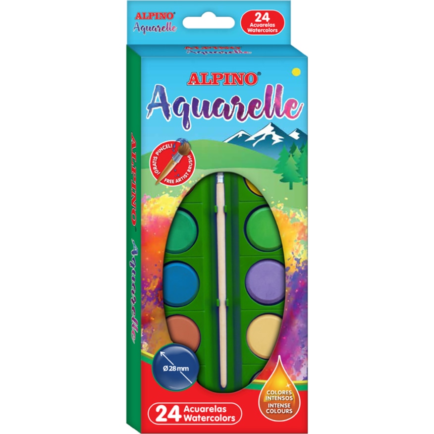 Acuarele Alpino 2 pensule gratis, 24 culori/set