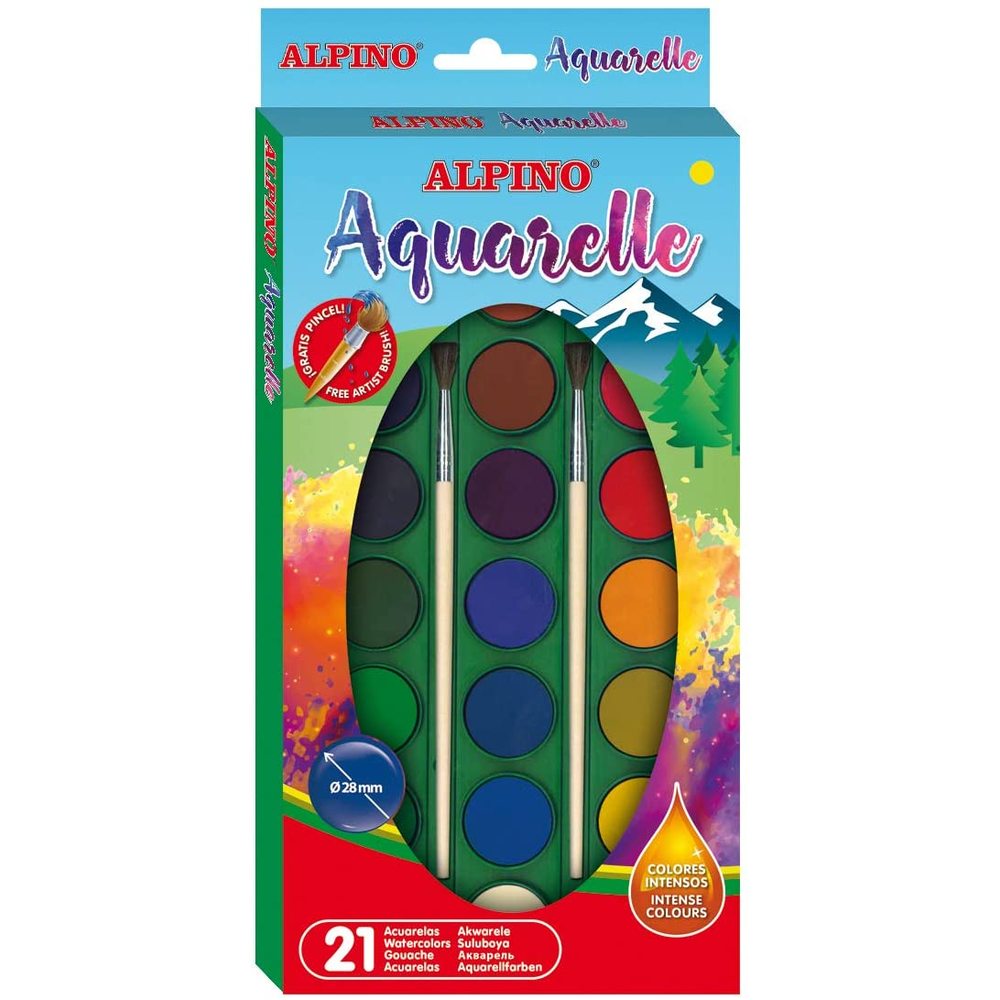 Acuarele Alpino 2 pensule gratis, 21 culori/set
