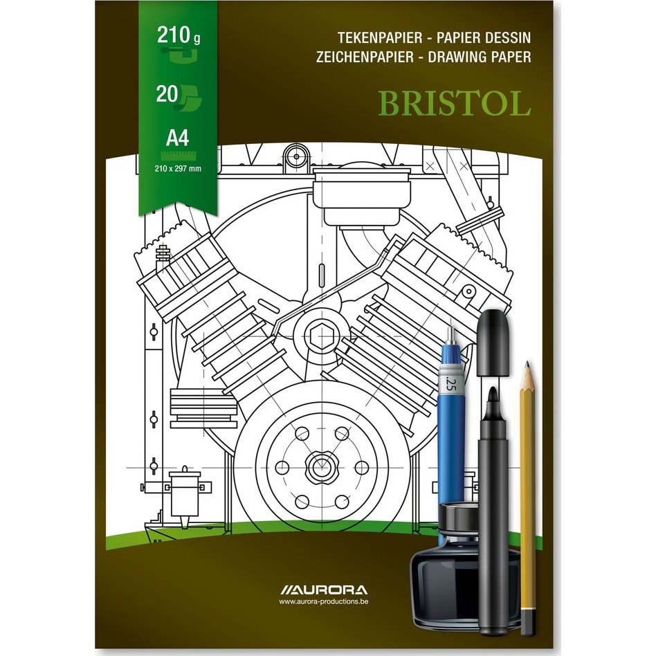 Bloc desen Aurora Bristol A4, 20 file, 210g/mp, pentru schite creion/marker, alb