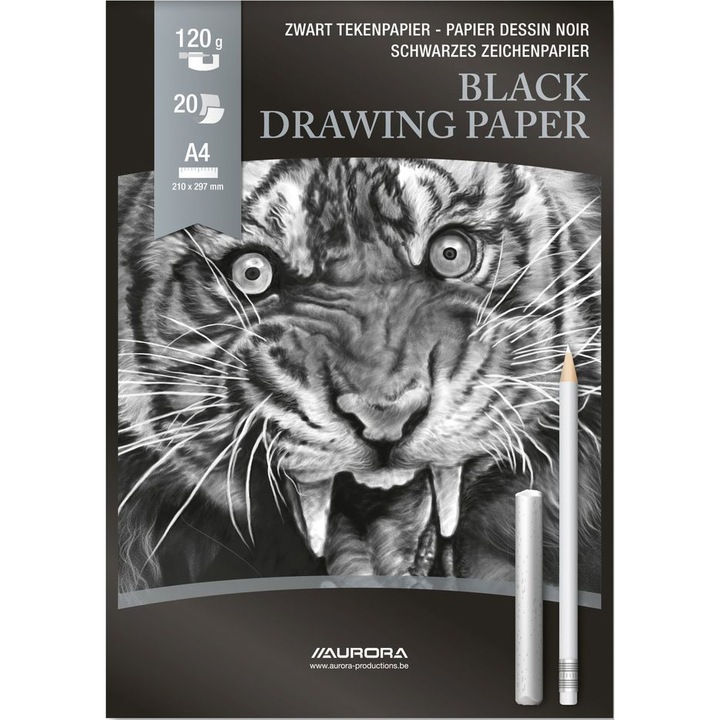 Bloc desen A4, 20 file - 120g/mp, AURORA Raphael - hartie neagra