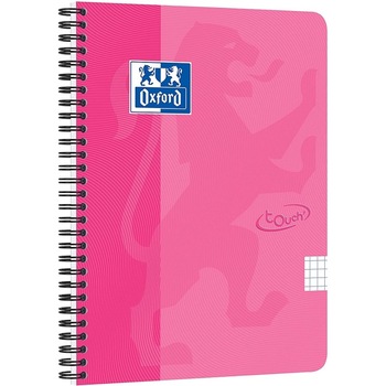 Caiet cu spirala A5, Oxford School Touch , 70 file-90g/mp, 4 perf, coperta carton roz, mate